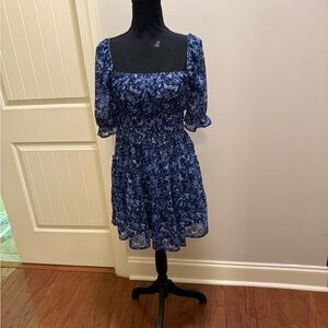 Blue Rain Elegant Blue Floral Dress
